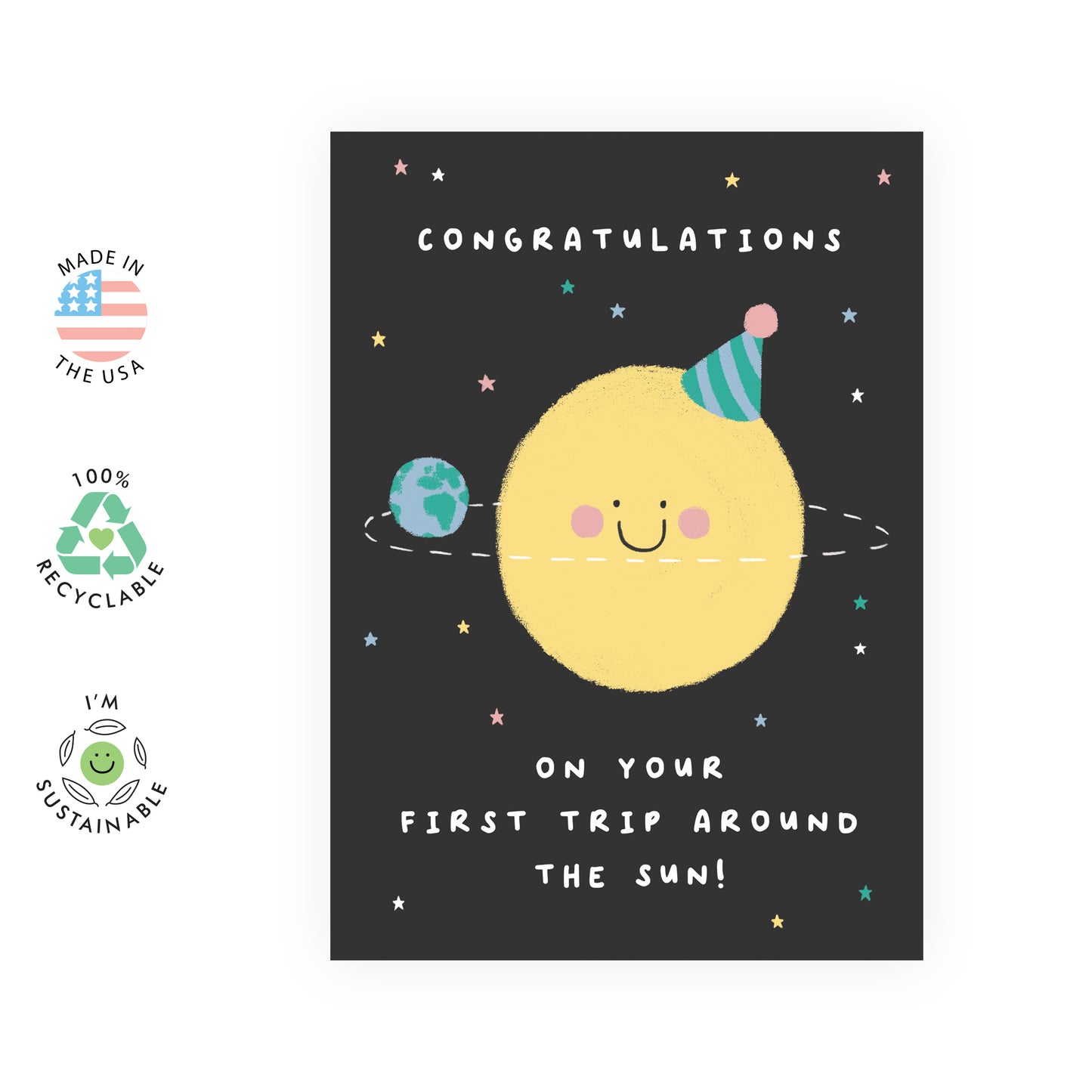 1st Birthday Card - First Trip Around The Sun - For Boys Girls Kids Him Her