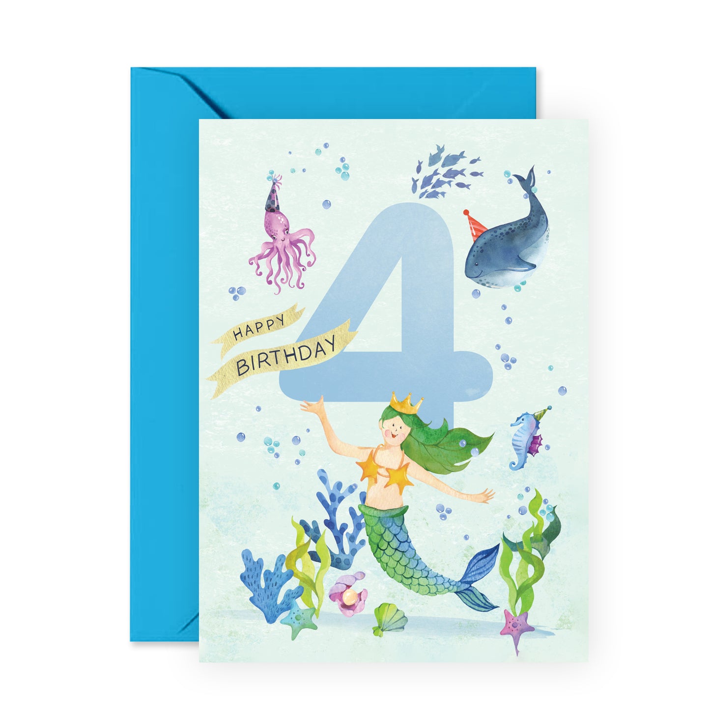 4th Birthday Card - Happy Birthday 4 - For Kids Girls