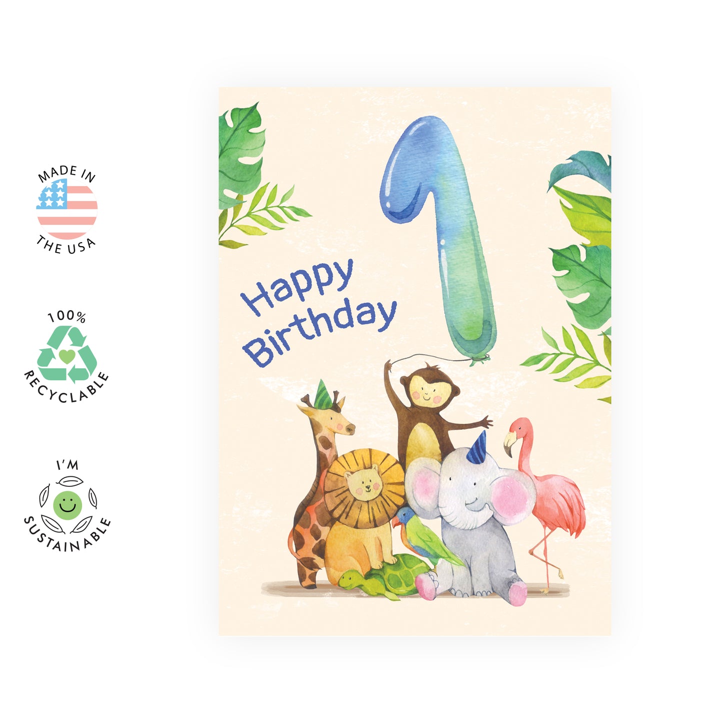 1st Birthday Card - Happy Birthday 1 - For Kids Boys Girls