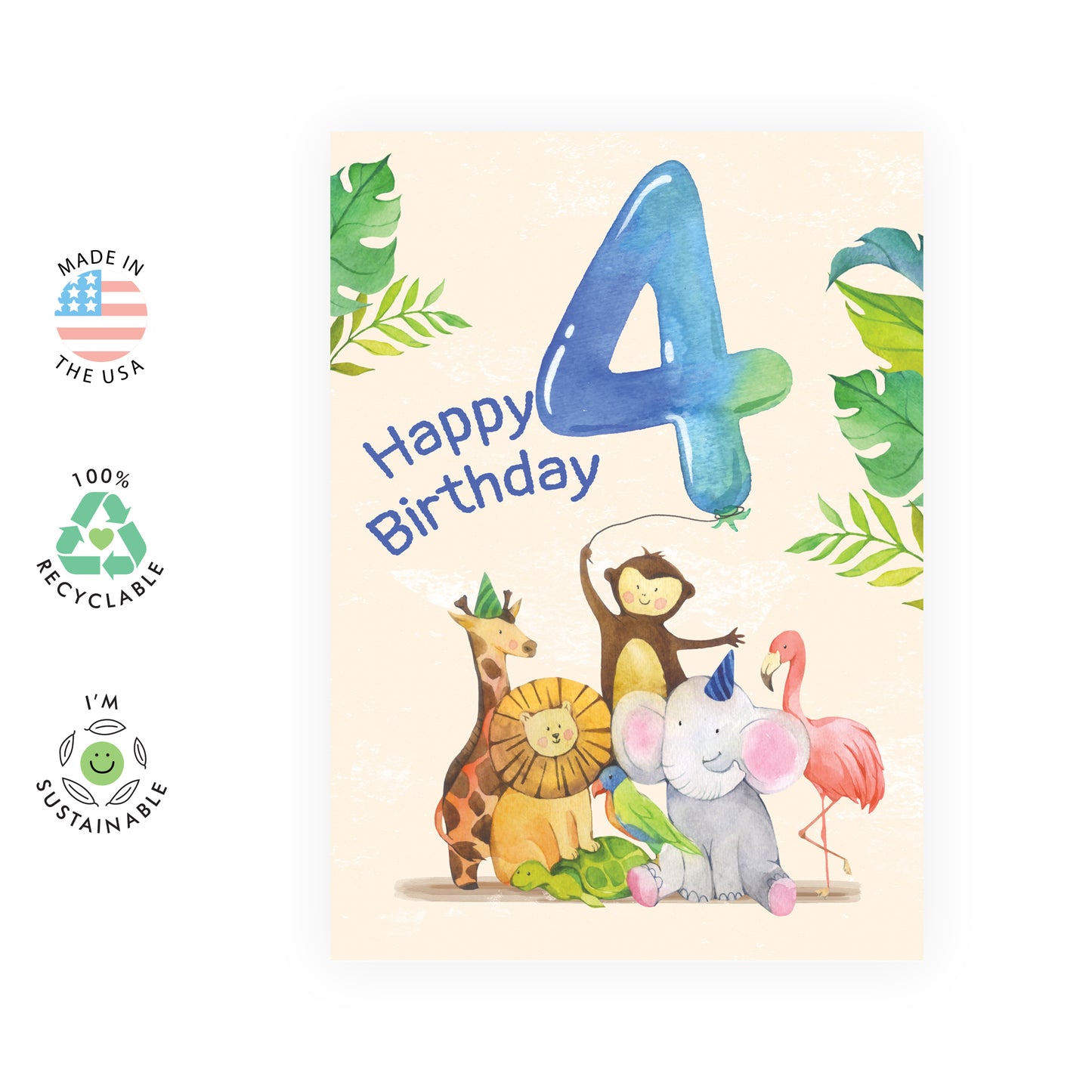 4th Birthday Card - Happy Birthday 4 - For Kids Boys Girls