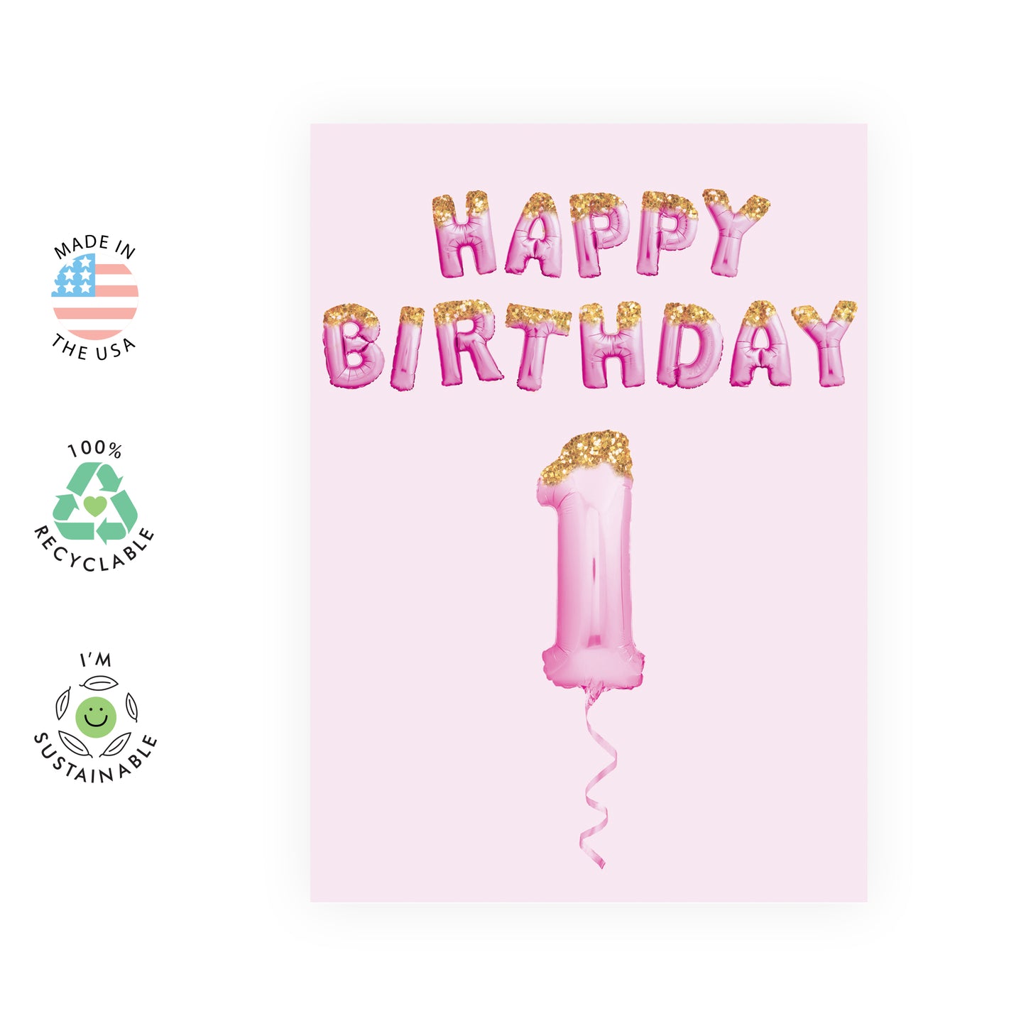1st Birthday Card - Happy Birthday 1 - For Kids Girls