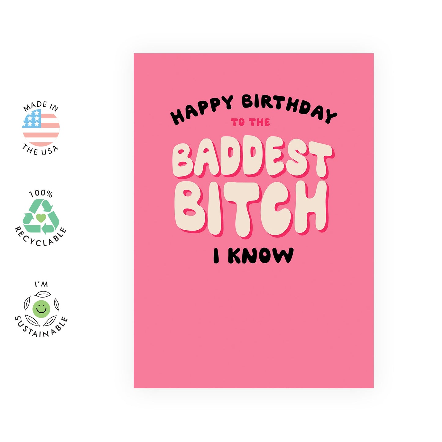 Mom Birthday Card - Best Friend Birthday Cards For Women - 'Baddest Bitch' - Funny Grandma Birthday Card - Aunt Birthday Card - Comes With Stickers