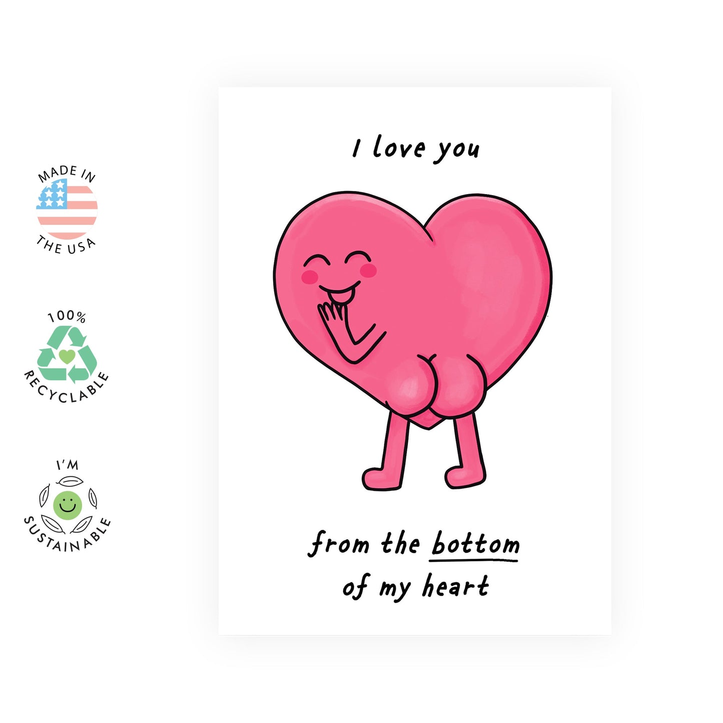 Funny Anniversary Card For Husband From Wife - 'I Love You From The Bottom Of My Heart' - Naughty Valentines Day Cards For Boyfriend Girlfriend Him Her They Couple- Comes With Stickers