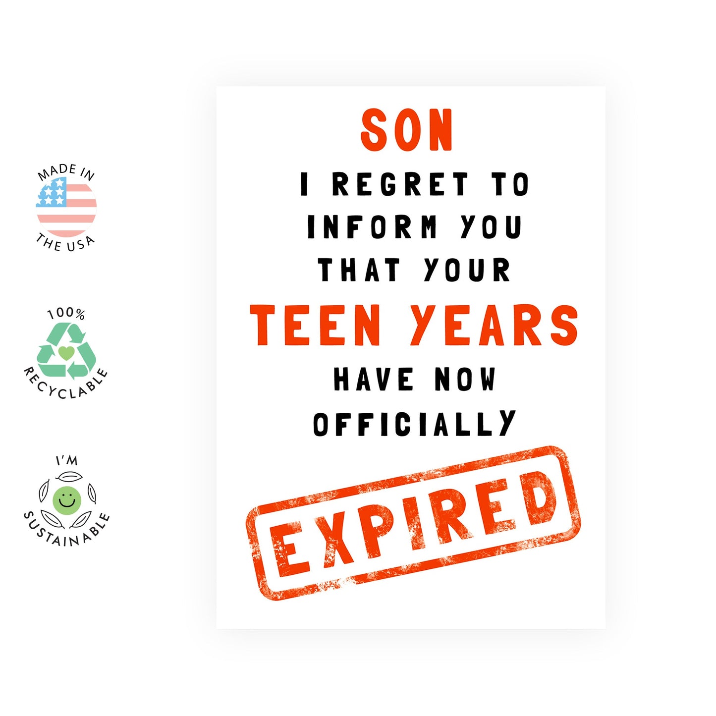 Funny Birthday Cards For Him - 20th Birthday Cards For Men - 'Teen Years Have Expired' - Son Birthday Cards From Mom Dad Parents - Age Twenty - Comes With Stickers