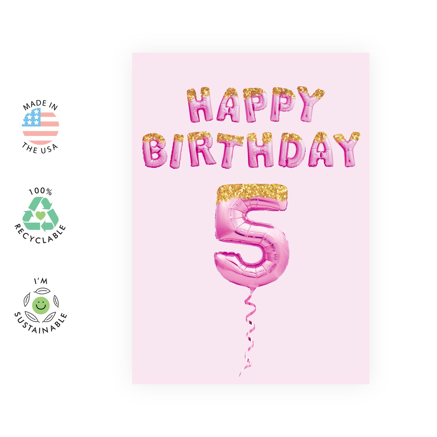 5th Birthday Card - Happy Birthday Five - For Kids Girls Her