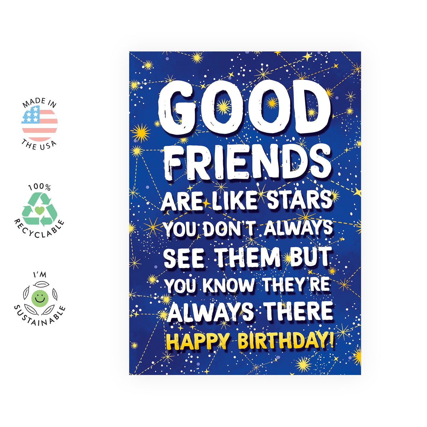 Friend Birthday Card - Best Friend Card Female Male - Good Friends Are Like Stars - Bestfriend Gifts For Men And Women - Comes With Fun Stickers
