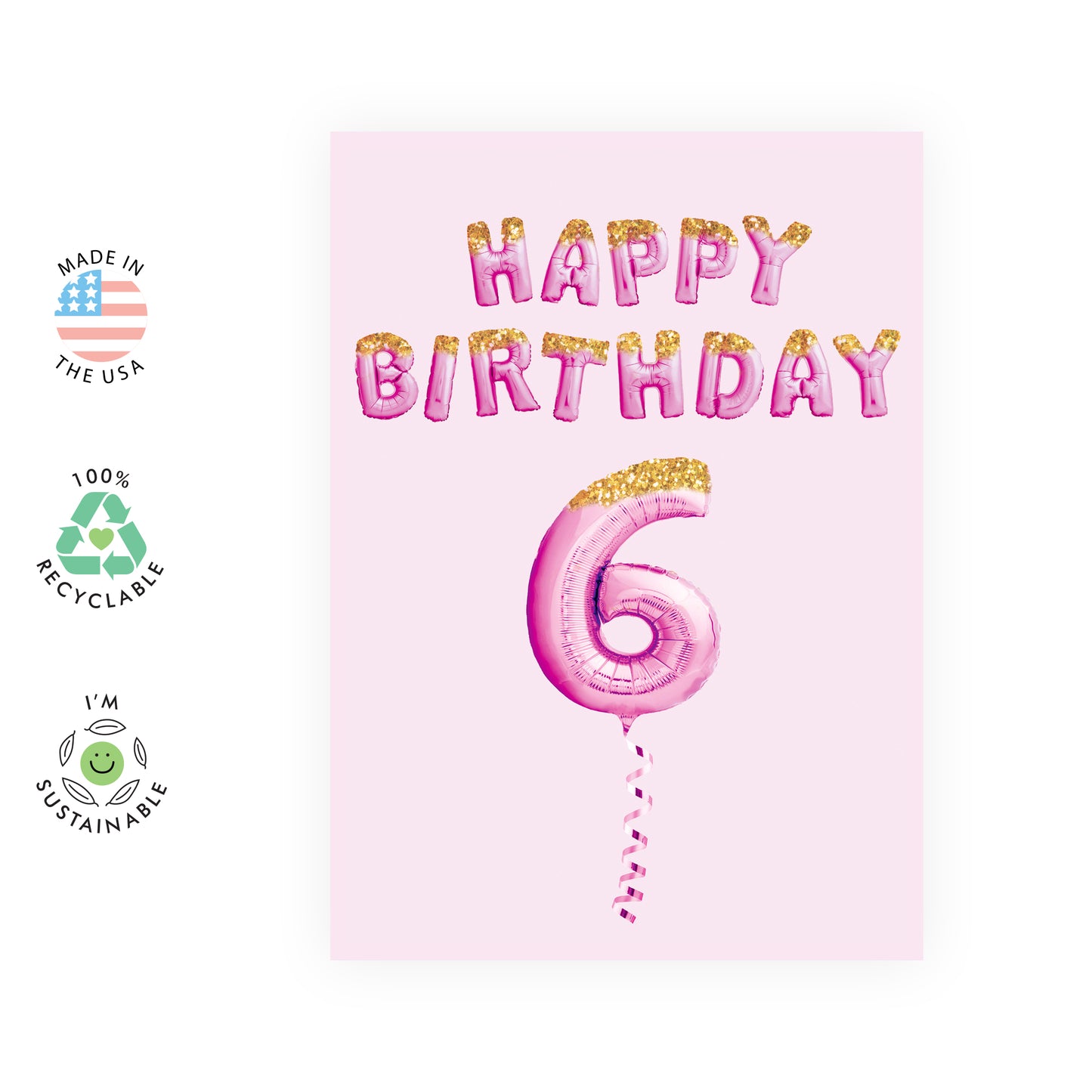 6th Birthday Card - Happy Birthday Six - For Kids Girls Her