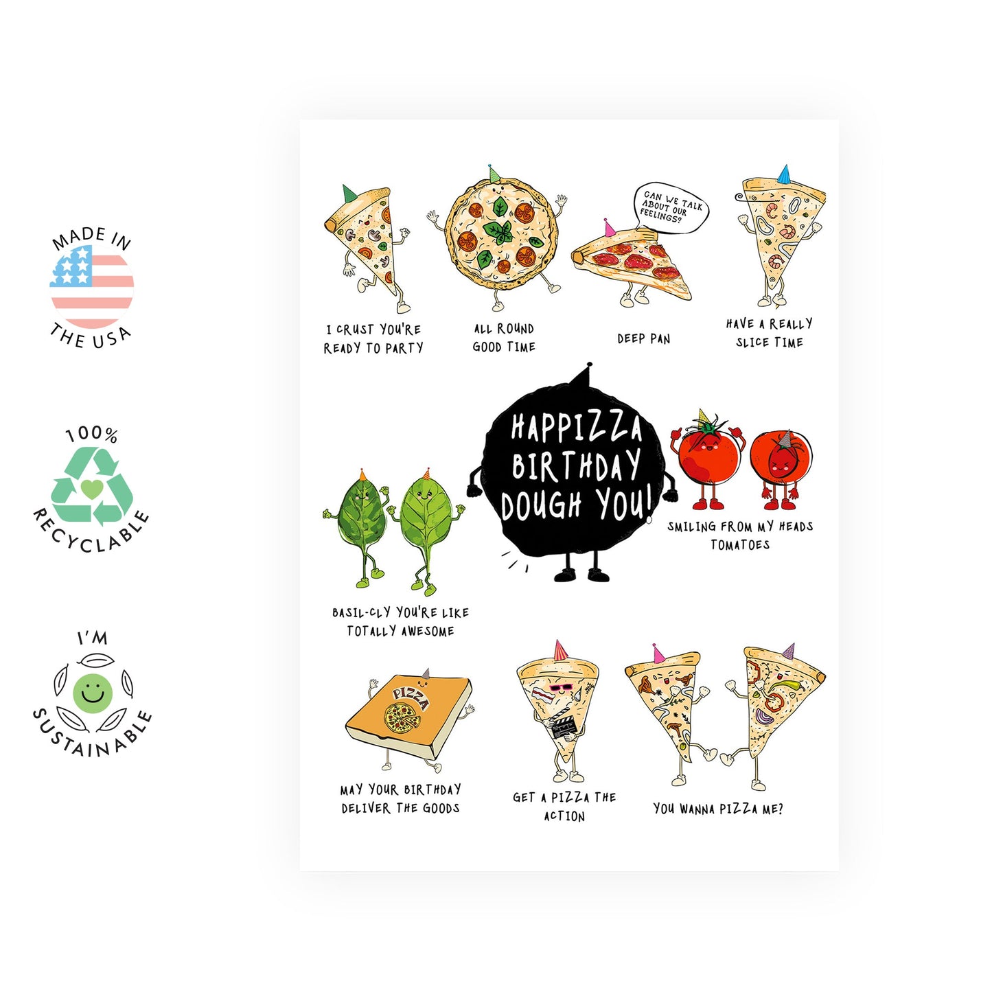Pizza Birthday Puns - Funny Birthday Card - Food Valentines Card - Italian - Mom Birthday Card - Dad Birthday Cards - Greeting Cards For Pizza Lover - Comes With Fun Stickers