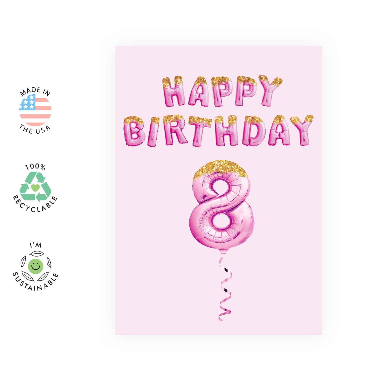 8th Birthday Card - Happy Birthday Eight - For Kids Girls Her