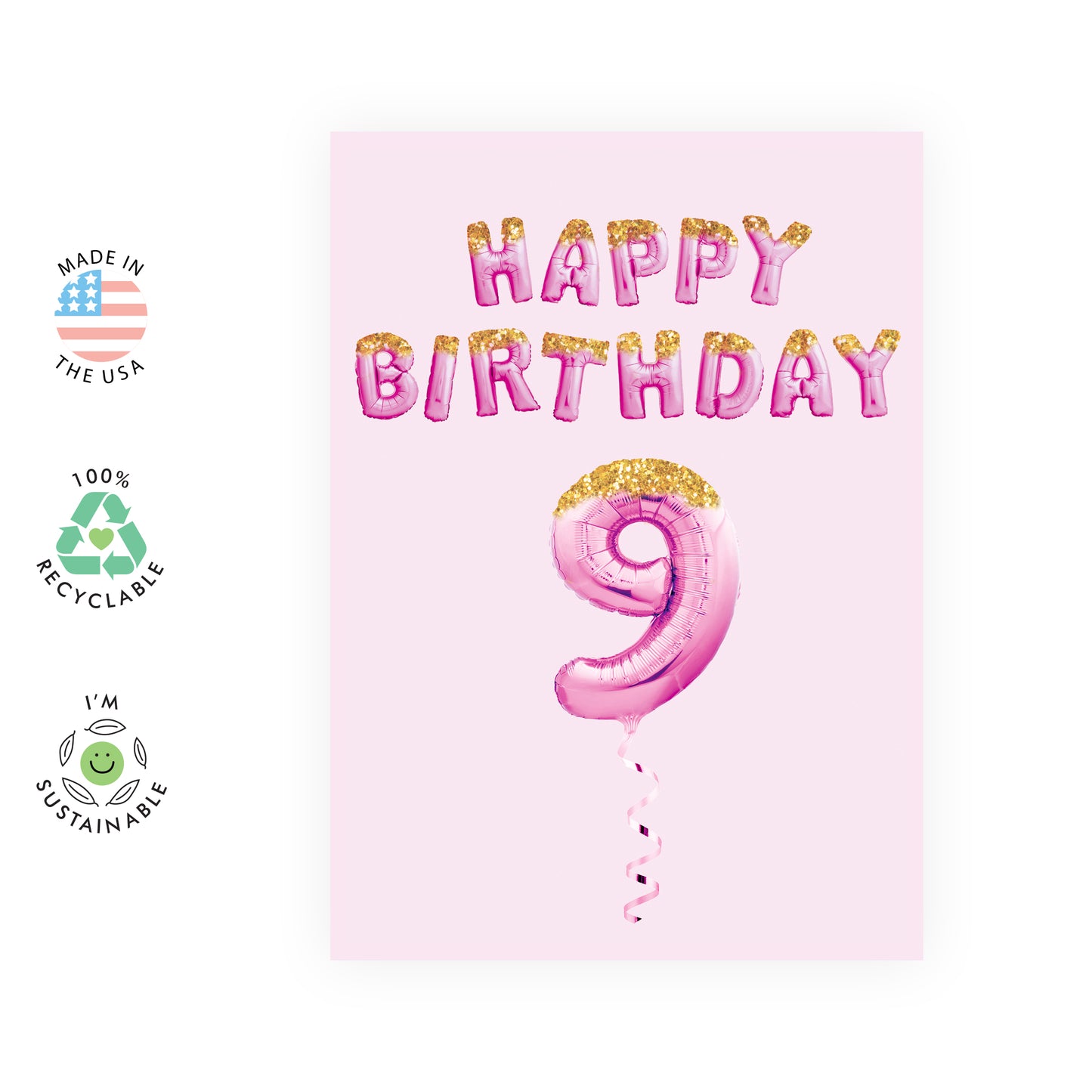 9th Birthday Card - Happy Birthday Nine - For Kids Girls Her