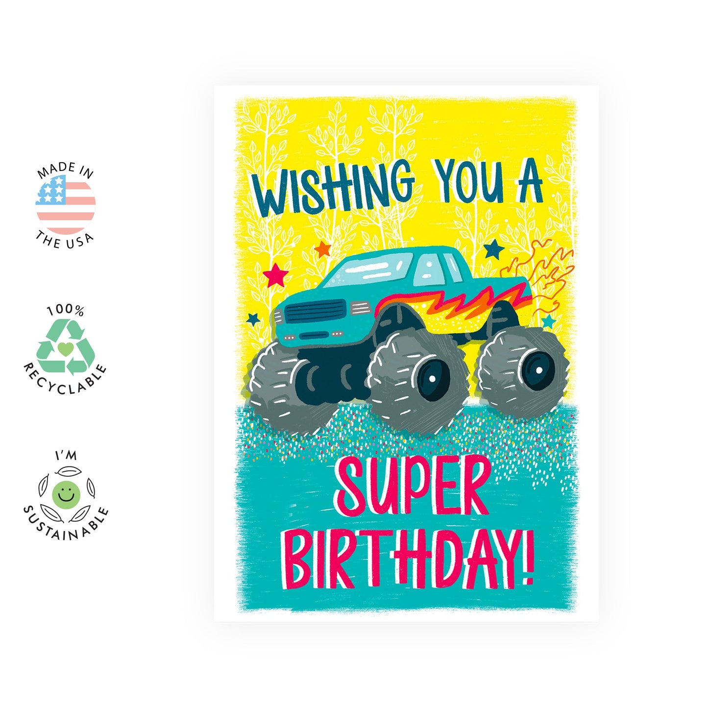 Monster Truck Birthday Card for Boys β Colourful and Fun Greeting Card for Kids, Children, Him, Son, Nephew,Grandson - Cool Cars - Comes with Fun Stickers
