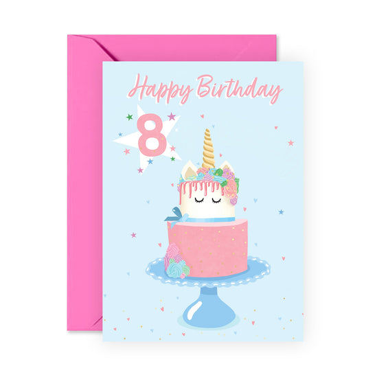 Unicorn Birthday Card For Girls - 8 Year Old Girl Gifts - Granddaughter Birthday Card - Daughter Birthday Card Age Eight - 8th Bday - Comes With Fun Stickers - Made In UK
