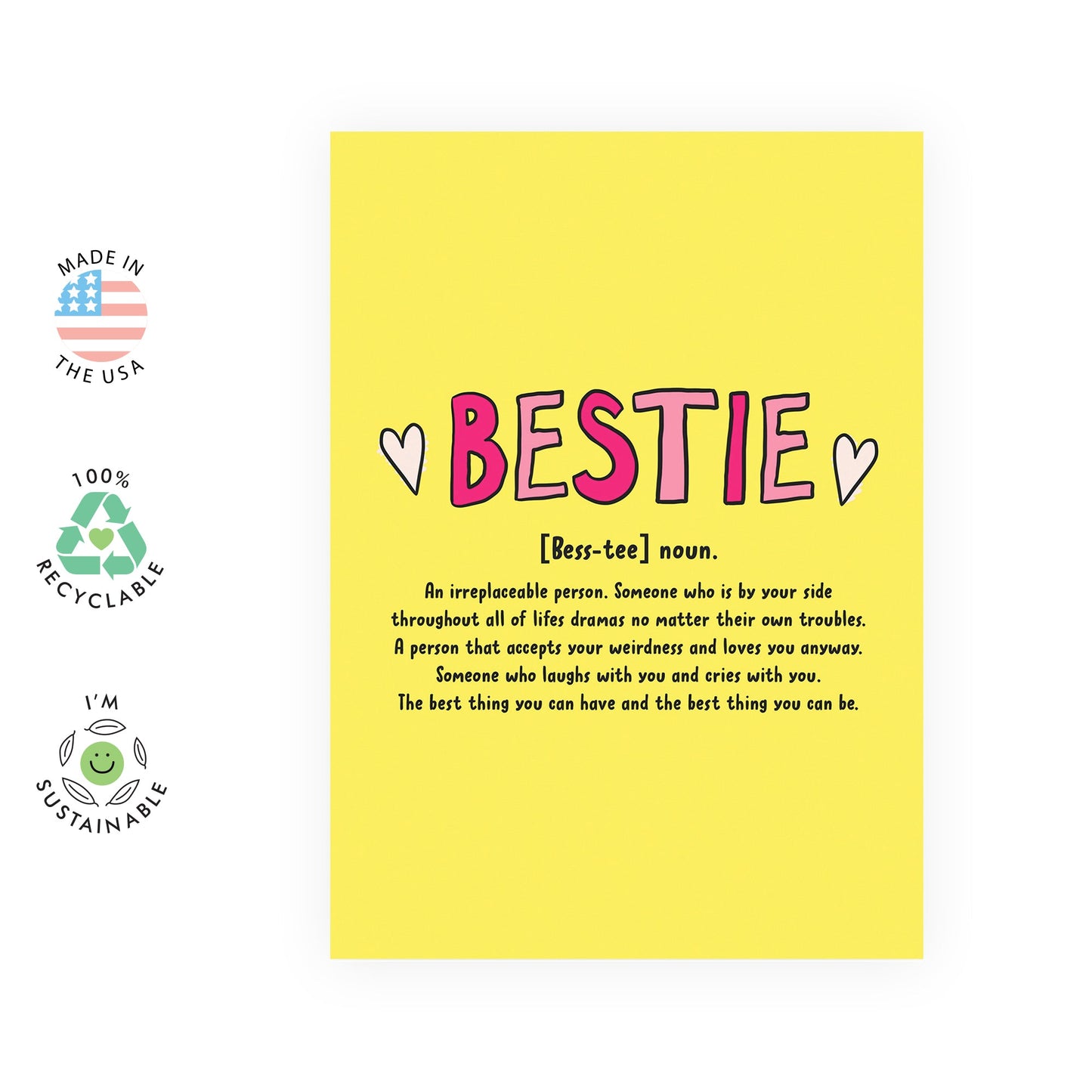 Besties Card - Friendship Gifts For Women - Bestfriend Card For Bff - Sweet Words For Female Friends - Best Friend Birthday Card - Comes With Fun Stickers