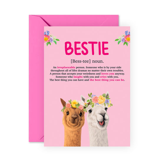 Best Friend Birthday Card For Women - Besties Llamas - Sweet Words For Female Friends - Friendship Gifts For Her Bff Bestfriend - Comes With Fun Stickers