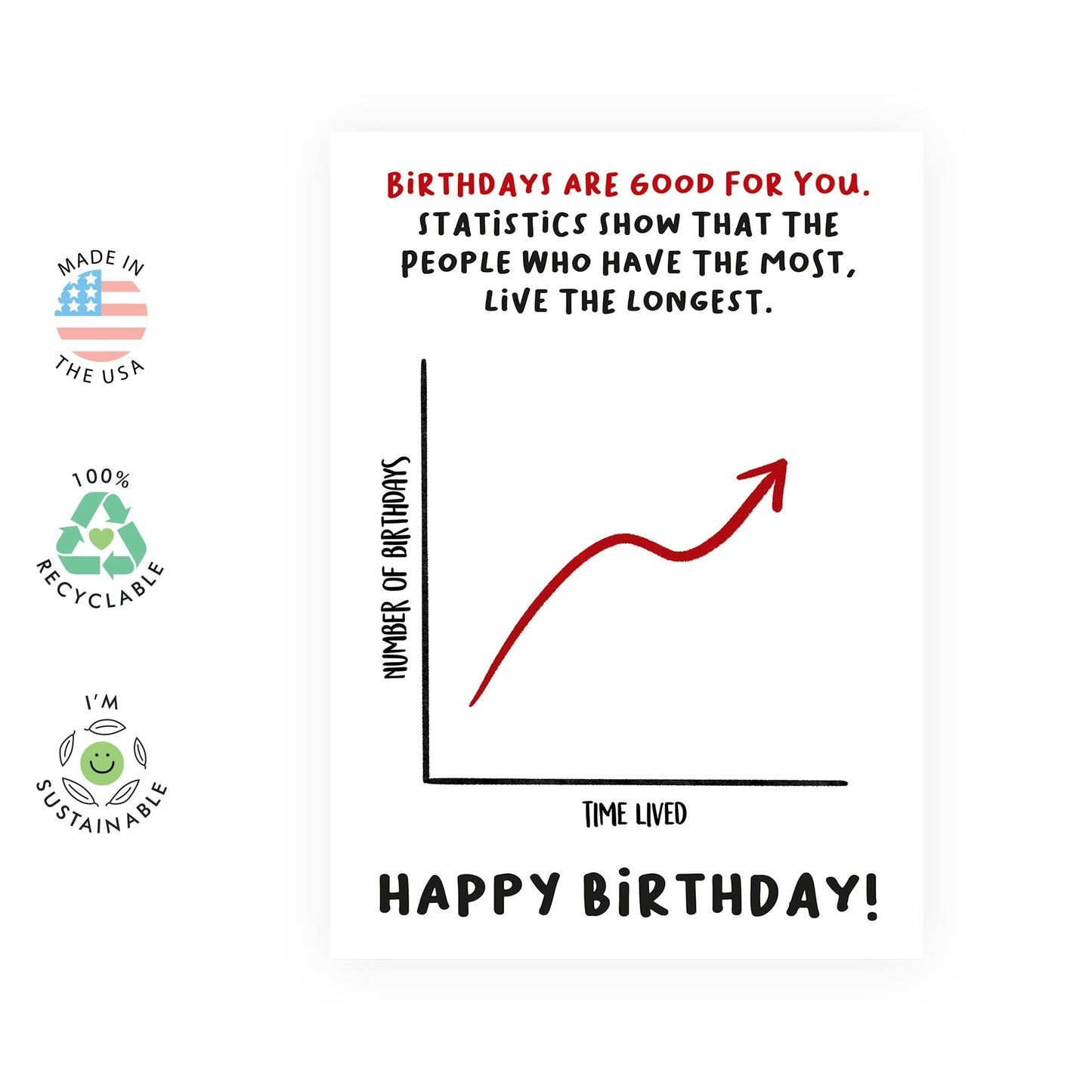 Funny Birthday Cards For Men - Statistics Show People Who Have The Most Birthday Live The Most - Birthday Cards For Son - Math Geek - Comes With Fun Stickers
