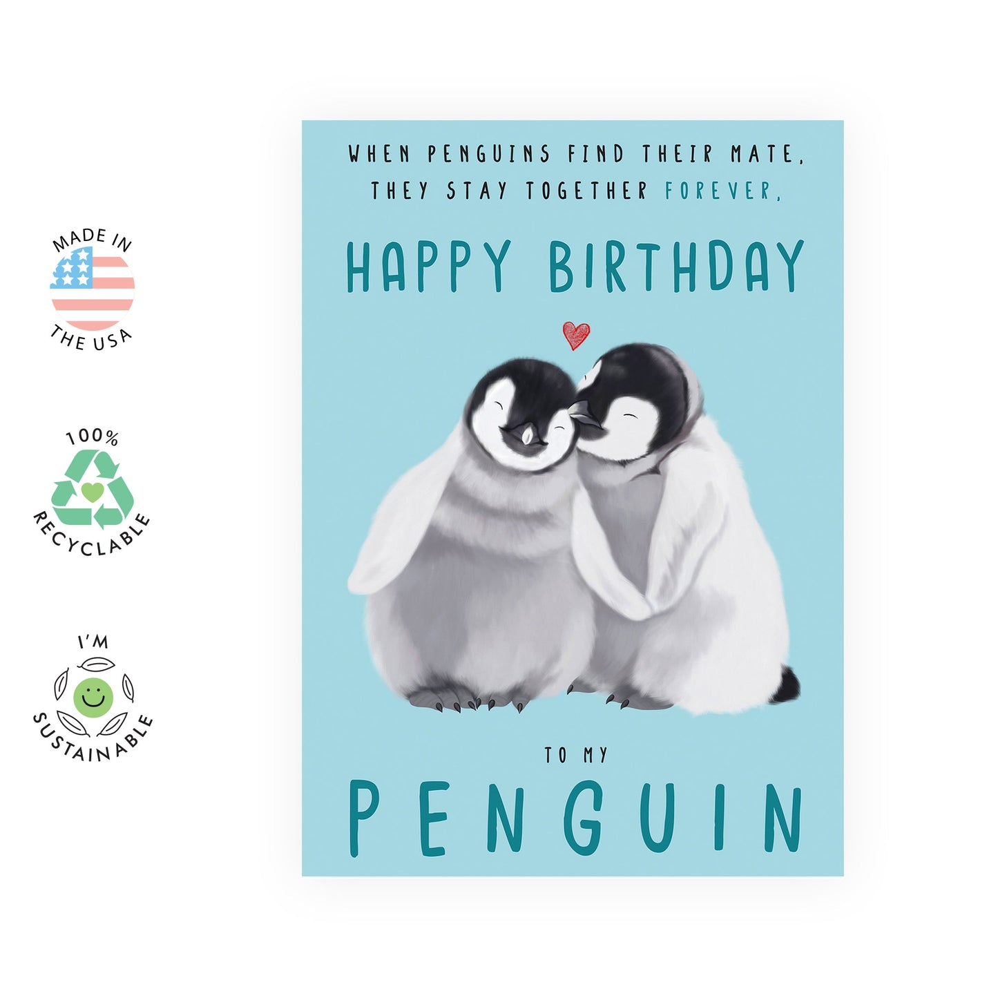Boyfriend Birthday Card - Happy Birthday Cards For Girlfriend - Wife Birthday Card From Husband - Penguin Gifts For Him Her - Comes With Fun Stickers - Blank Inside With Envelope