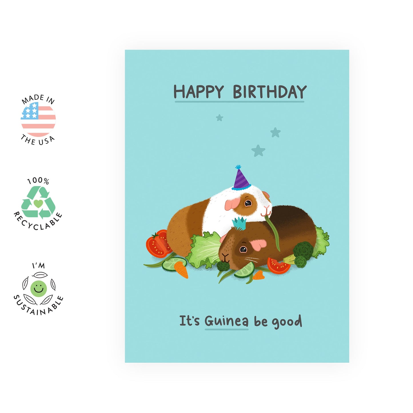 Happy Birthday Card For Him Her - GUINEA PIG BIRTHDAY - Funny Animal Puns - Birthday Jokes For Friends Daughter Son Mom Dad - Gifts For Men and Women - Comes With Fun Stickers