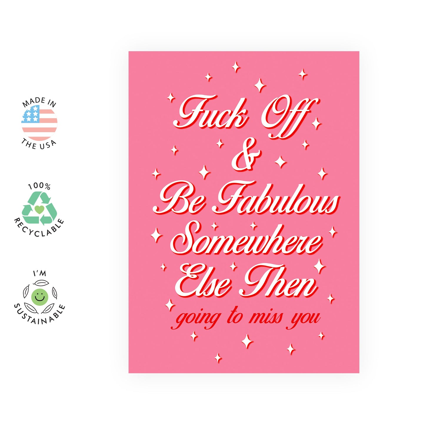 Coworker Leaving Card - Funny Goodbye Cards For Colleague Friends Flatmate - College Farewell Card For Son Daughter Best Friend - Pink And Fabulous - Comes With Fun Stickers