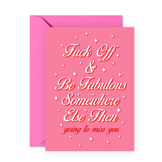 Coworker Leaving Card - Funny Goodbye Cards For Colleague Friends Flatmate - College Farewell Card For Son Daughter Best Friend - Pink And Fabulous - Comes With Fun Stickers