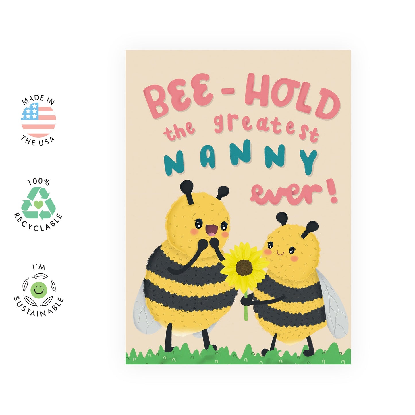 Nanny Birthday Card - Bee-hold The Greatest Nanny Ever! - Thinking Of You Greeting Cards For Grandmother - Mother's Day Card For Her - Gifts For Women - Comes With Fun Stickers