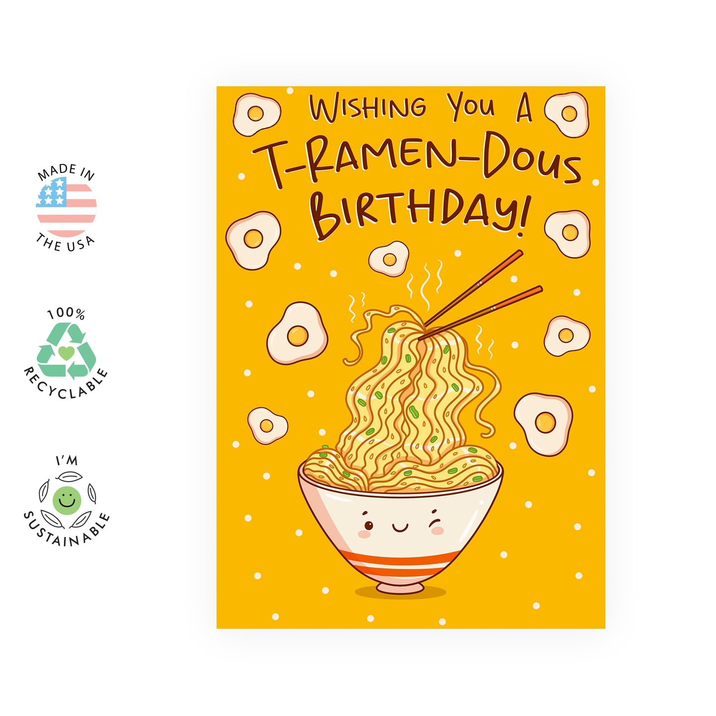 Funny Birthday Cards For Men Women - Wishing You A T-RAMEN-DOUS Birthday - Noodles - Asian Food Puns - Cute Greeting Cards For Daughter Grandson Girlfriends - Comes With Fun Stickers