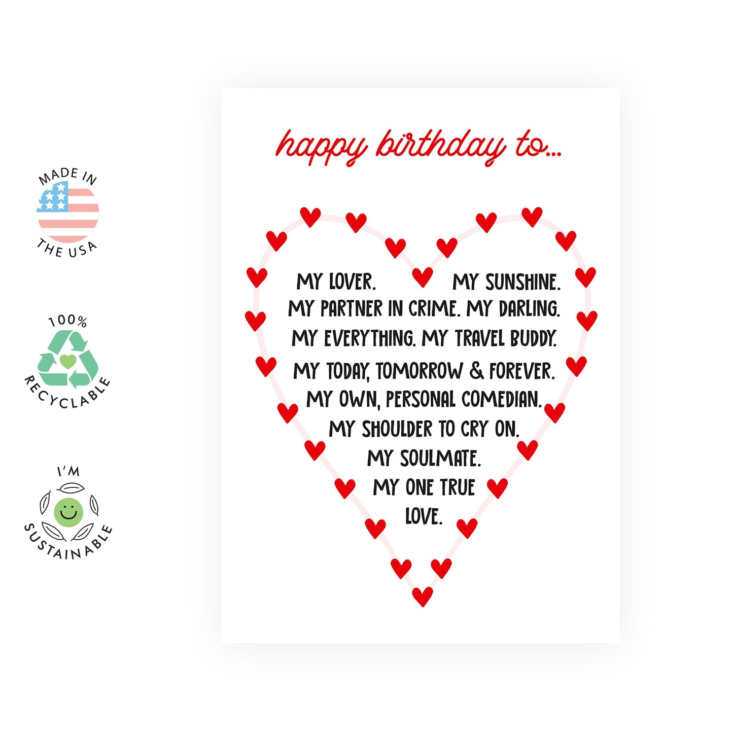 Happy Birthday Husband Cards From Wife - To My Lover, My Soulmate, Travel Buddy - Boyfriend Birthday Cards - Sweet Girlfriend Birthday Card - Hearts Gifts - Come With Fun Stickers