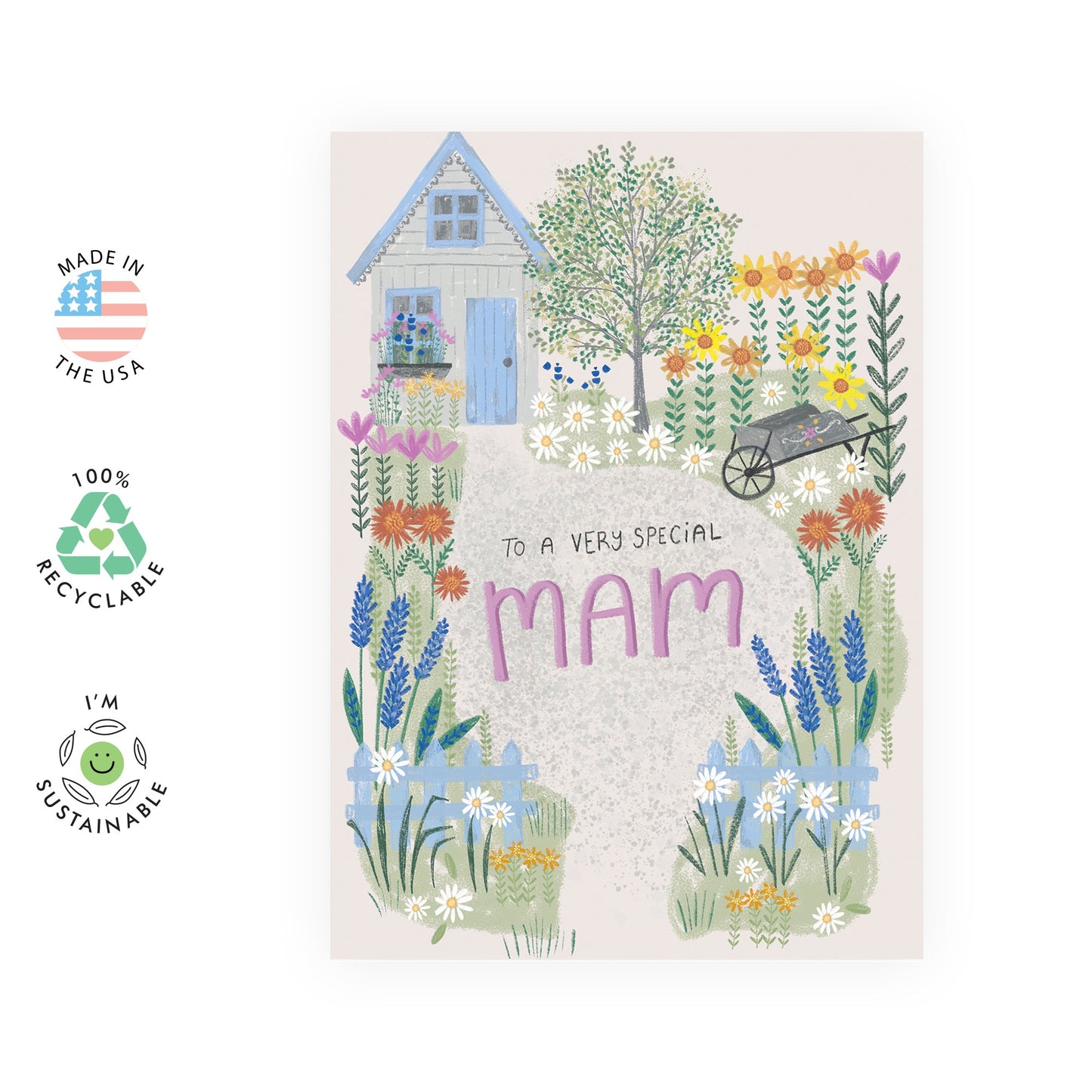 Mam Birthday Card For Her - To A Special Mam - Pretty Floral Greeting Cards For Mom Mother Women Female - Gifts For Mothers Day - Pink Pastel Flower Garden - Comes With Fun Stickers