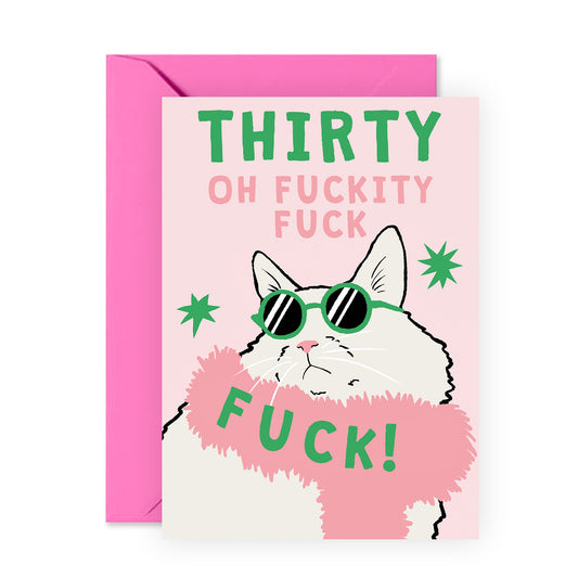 Funny 30th Birthday Card – “Thirty” Cat in Sunglasses – Hilarious Card for Her, Him, Girlfriend, Fiance, Wife, Sister, Colleague, Friends, Bestie, BFF, Women - Age 30 Jokes - Comes with Stickers