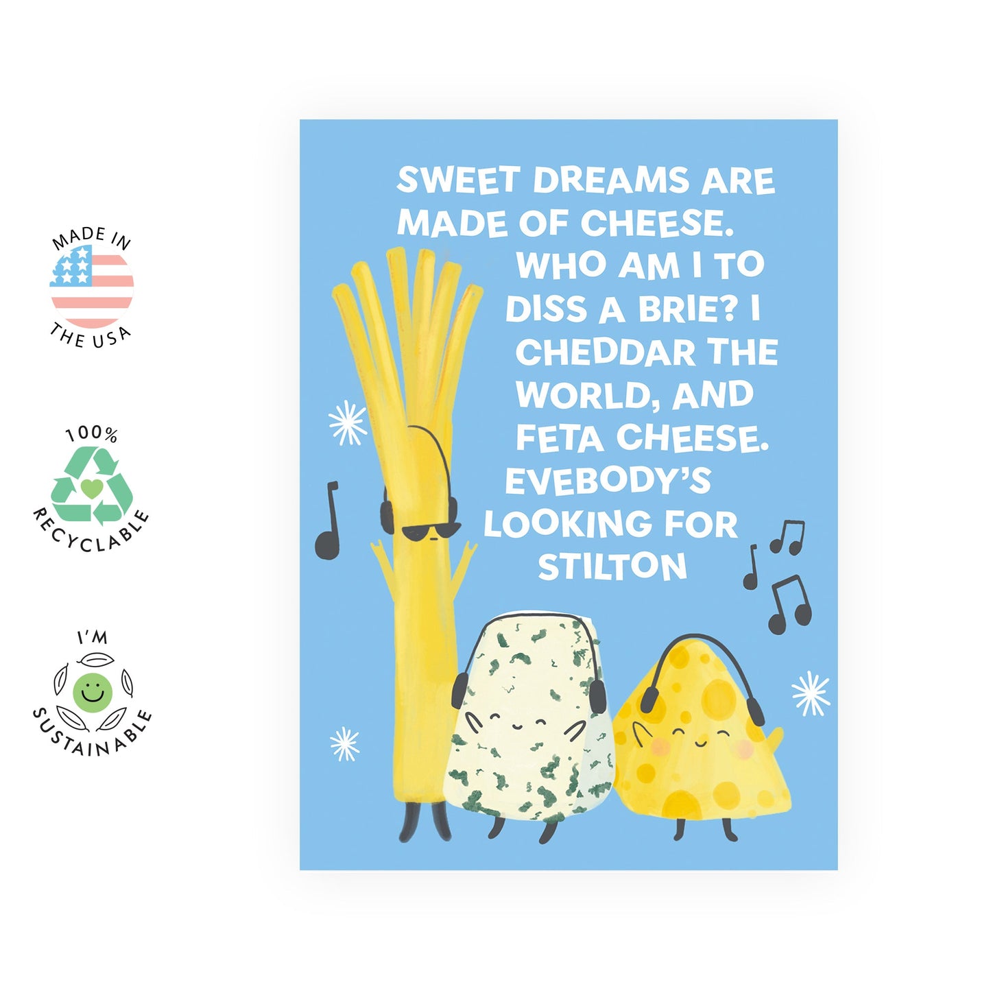 Cheesy Birthday Cards Funny - Sweet Cheesy Dreams Who Am I To Diss A Brie - Cheese Puns Jokes Greeting Cards - Gifts For Best Friends Sister Daughter - Comes With Fun Stickers