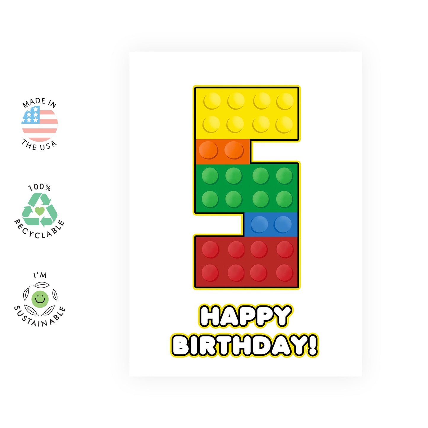 Fifth Birthday Card - 5 Building Block - Toddler Milestone Cards Age Five - Fifth Birthday Cards - Building Block - Gifts For Son Boys Grandson Nephew - Comes With Sticker