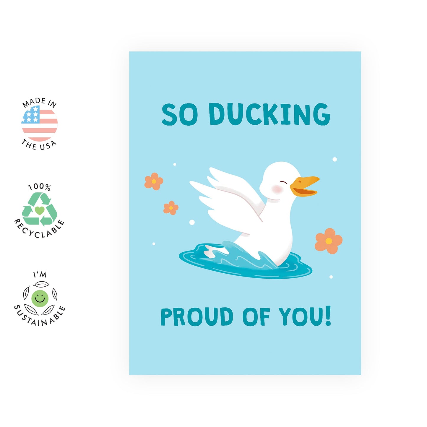 Congratulations On Your New Job Card - So Ducking Proud Of You Duck- Animal Congrats Greeting Card For Husband Wife Son Daughter Boyfriend Girlfriend - Comes With Stickers By Central