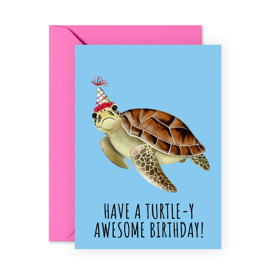 Happy Birthday Card For Men Women - Turtle-y Awesome Birthday - Sweet Greeting Cards For Her Him - Gifts For Mom Dad Sister - Comes With Fun Stickers