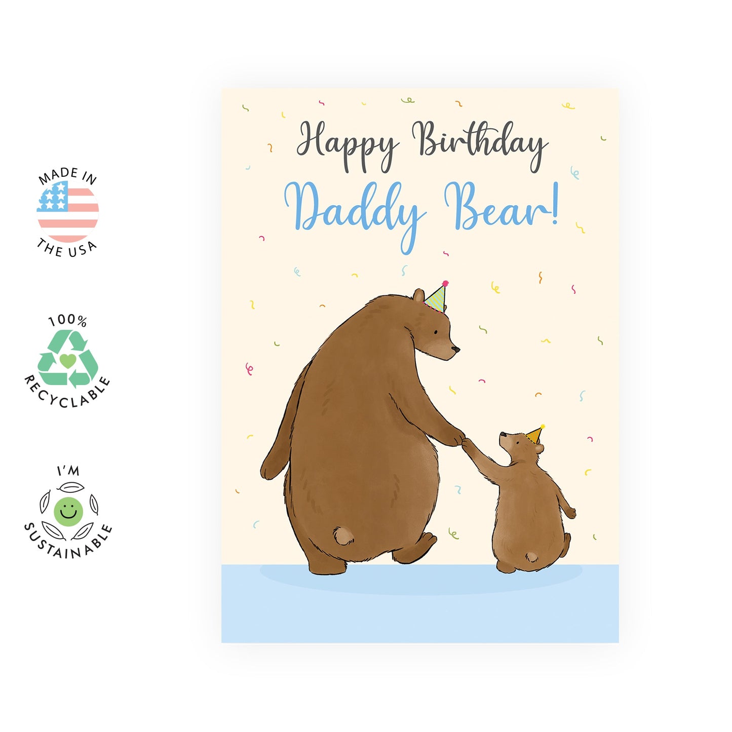 Dad Birthday Card For Men - Happy Birthday Daddy Bear - Bear Birthday Cards For Pop Papa Father - Greeting Cards For Him From Son Daughter Wife - Comes With Fun Stickers