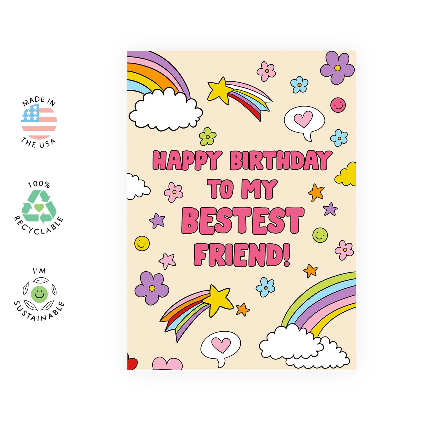 Friends Birthday Card - To My Bestest Friend - Bestie Bff - Doodle - Best Friend Birthday Card - Greeting Card Gifts for Women Her - Comes With Stickers