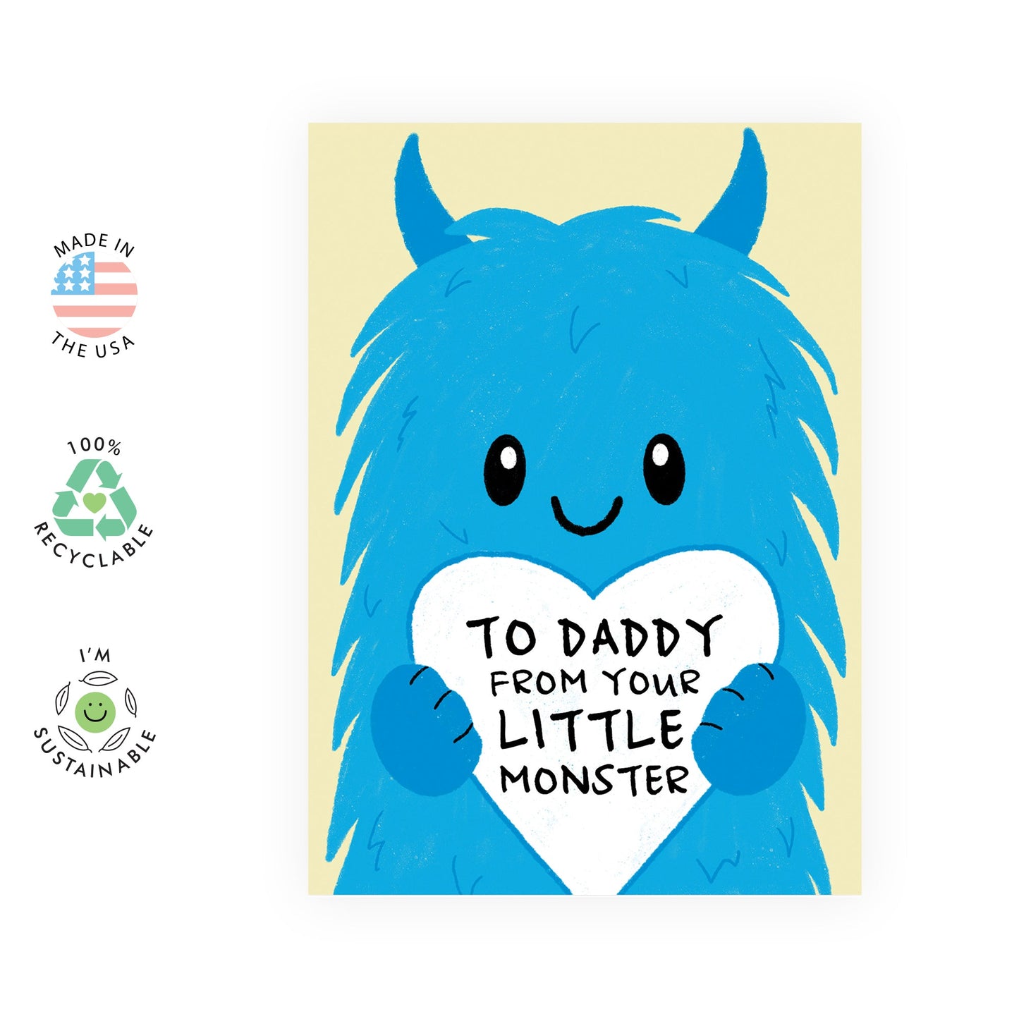Birthday Card For Men - Daddy From Your Little Monster - Funny Fathers Day Cards For Dad Uncle - Greeting Cards From Son Daughter - Gifts For Him - Comes With Fun Stickers
