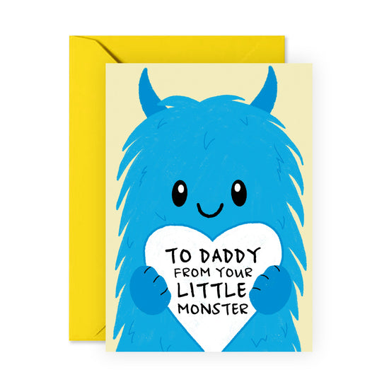 Birthday Card For Men - Daddy From Your Little Monster - Funny Fathers Day Cards For Dad Uncle - Greeting Cards From Son Daughter - Gifts For Him - Comes With Fun Stickers