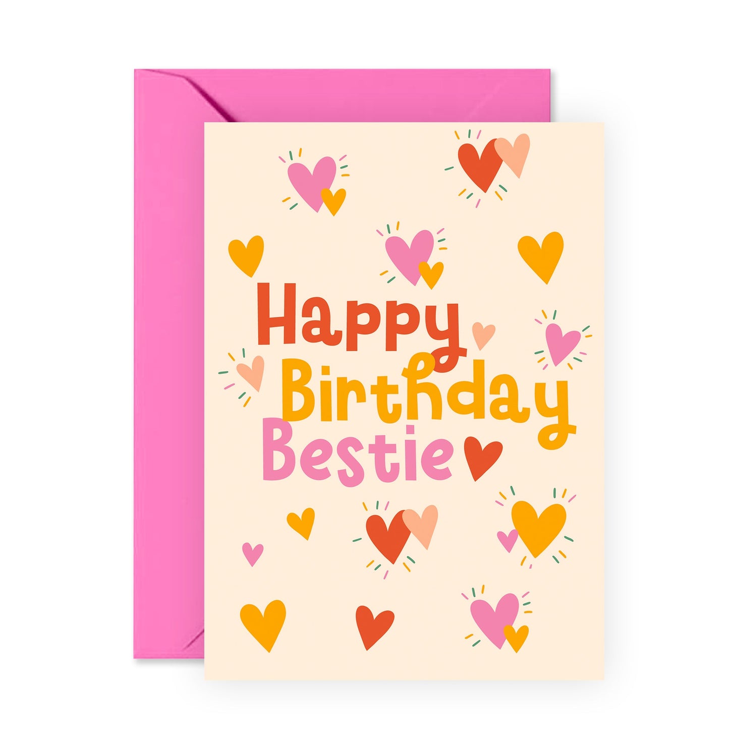 Happy Birthday Bestie Card β Cute Colourful Hearts β Fun and Playful Card for Friend, BFF, Soul Sister, Roommate, She, Her, Girls, Women, Ladies, Girlfriend - Comes with Stickers
