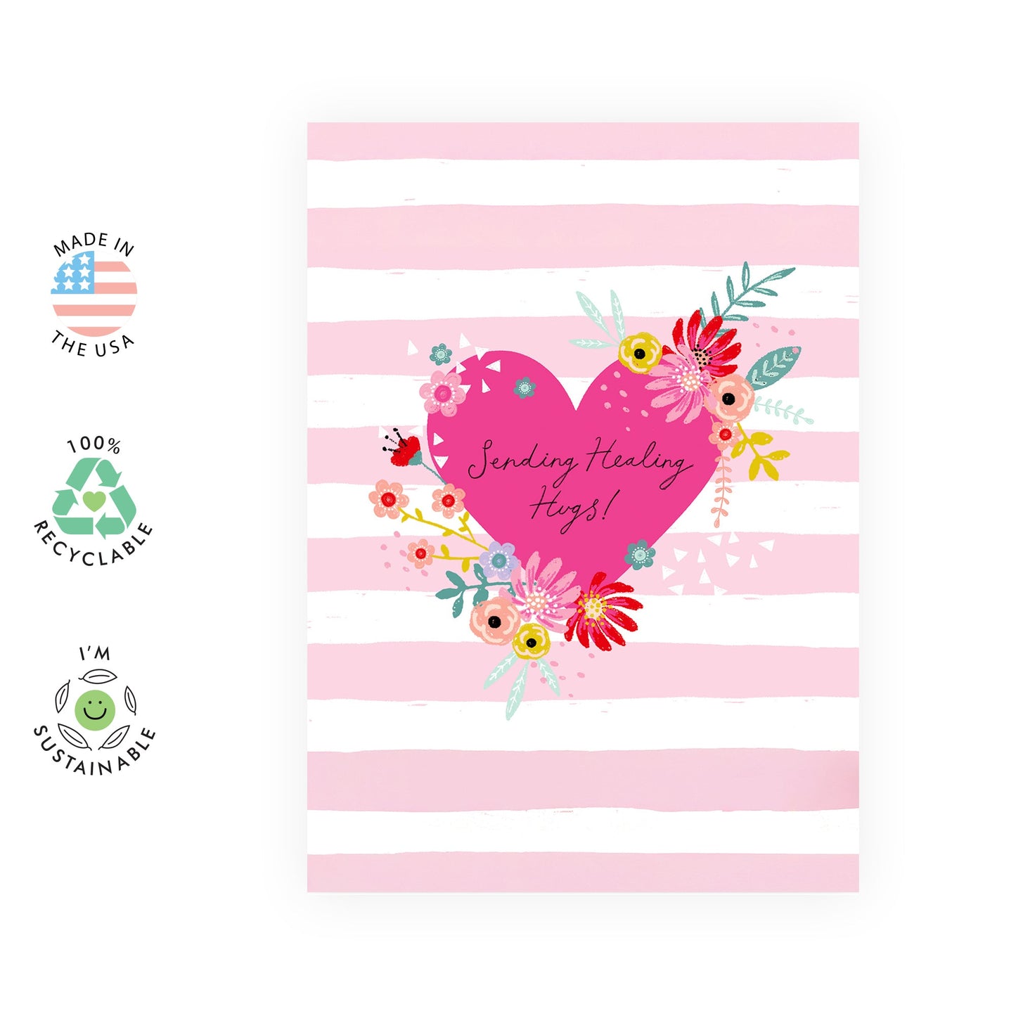 Sending Healing Hugs Cards And Envelope - Get Well 12 - Speedy Recovery Him Her - Encouragement Cards For Men Women - Floral Greeting Card - For Girl Friends - Comes With Stickers