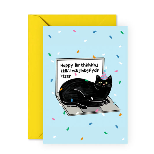 Greeting Card For Him Her - Cat On Laptop - Men Women Birthday Card - Greeting Card For Adult - Him Her Birthday Greeting Card - From Friend Bff - Comes With Stickers