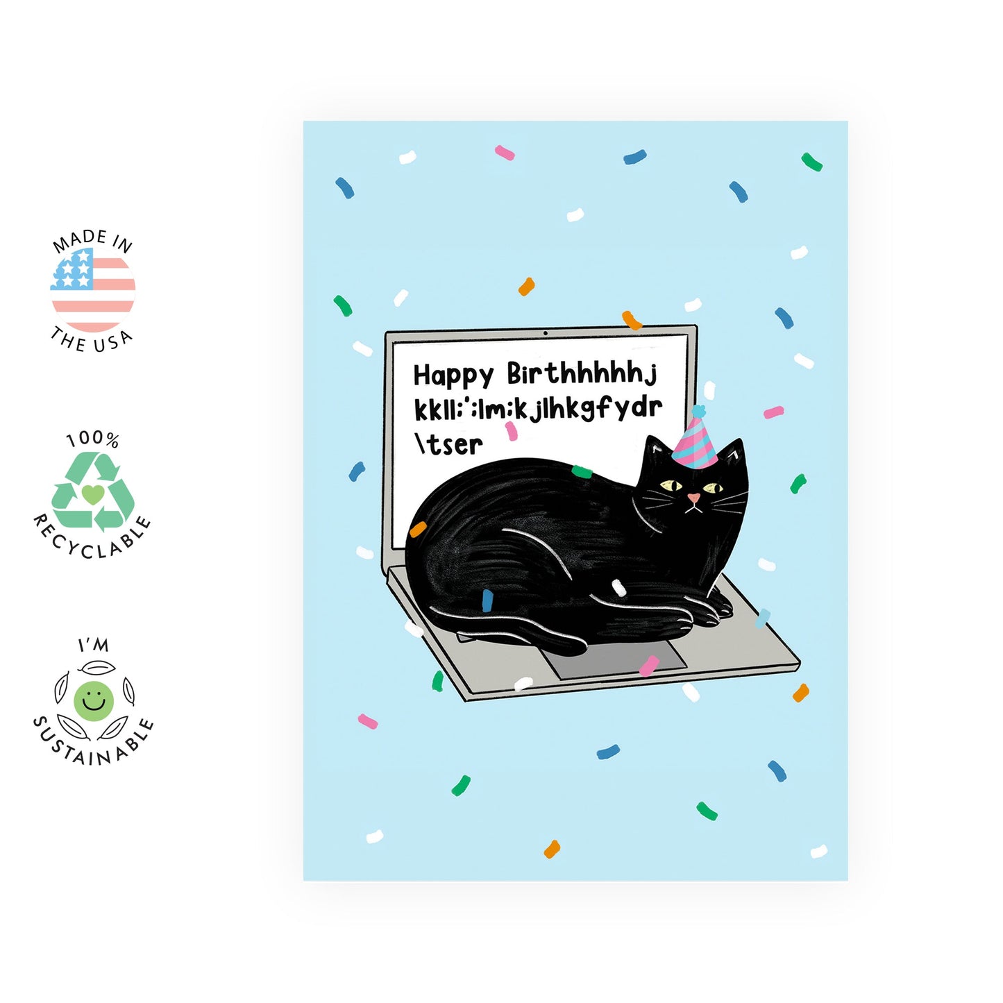 Greeting Card For Him Her - Cat On Laptop - Men Women Birthday Card - Greeting Card For Adult - Him Her Birthday Greeting Card - From Friend Bff - Comes With Stickers