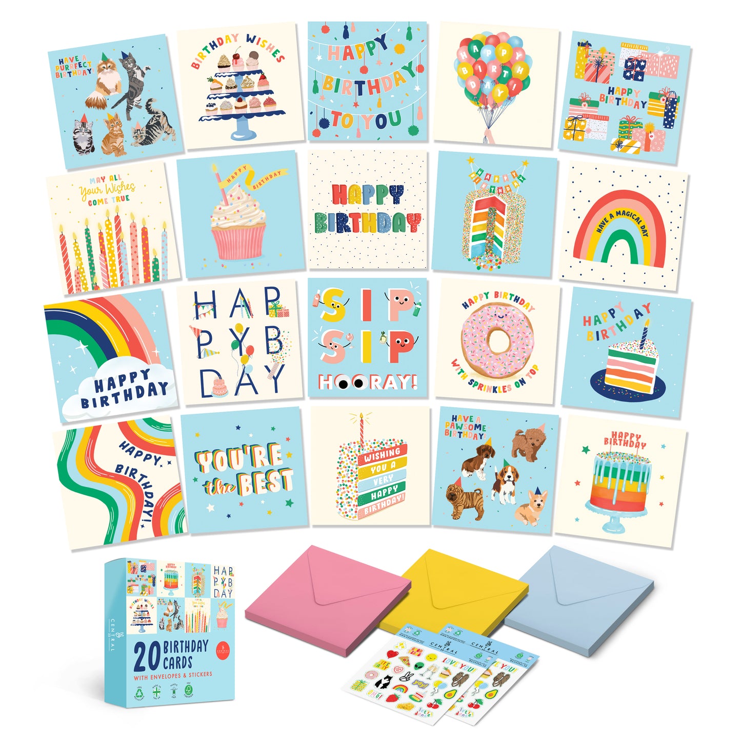 Sweet Birthday Cards Multipack - 20 Pack Assortment - For Men Women Boys Girls Him Her