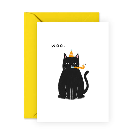 Funny Cat Birthday Card - Woo Grumpy Cat - Hilarious Birthday Cards For Men And Women - Cheeky Gift For Cat Lovers - For Sister Brother Friends - Comes With Stickers