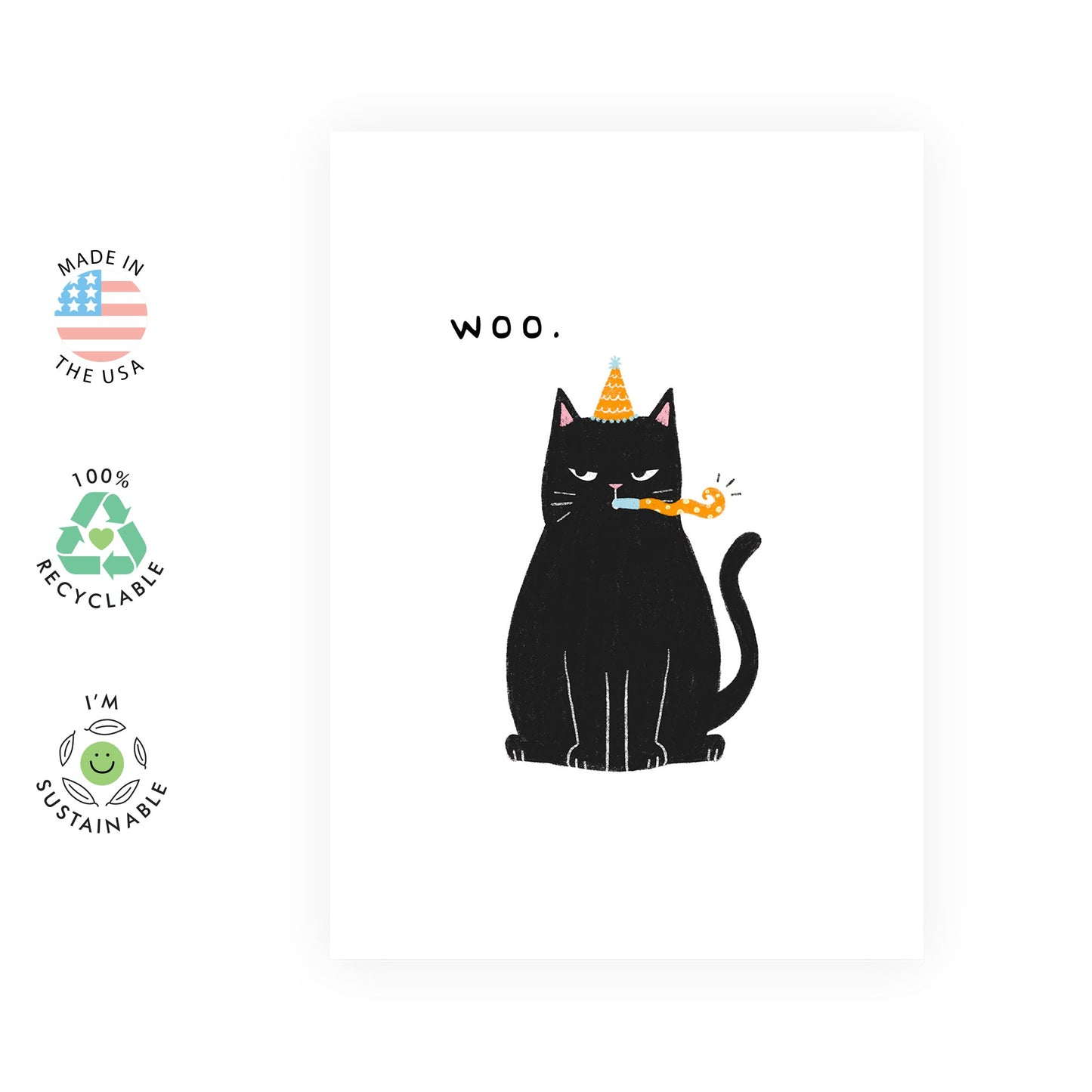 Funny Cat Birthday Card - Woo Grumpy Cat - Hilarious Birthday Cards For Men And Women - Cheeky Gift For Cat Lovers - For Sister Brother Friends - Comes With Stickers