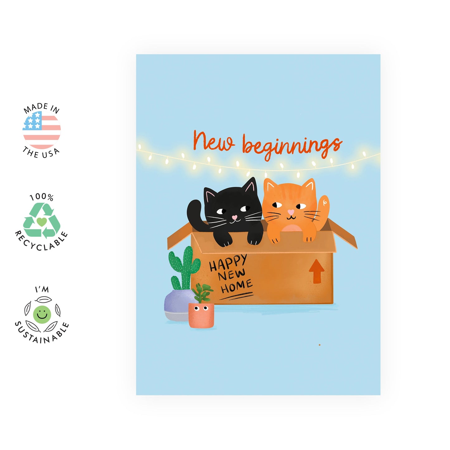 Congratulations Card For New Home - New Beginnings - Cat Greeting Cards For Housewarming - New House Card For Men Women Friends - Moving Home - Cat Adoption - Comes With Stickers