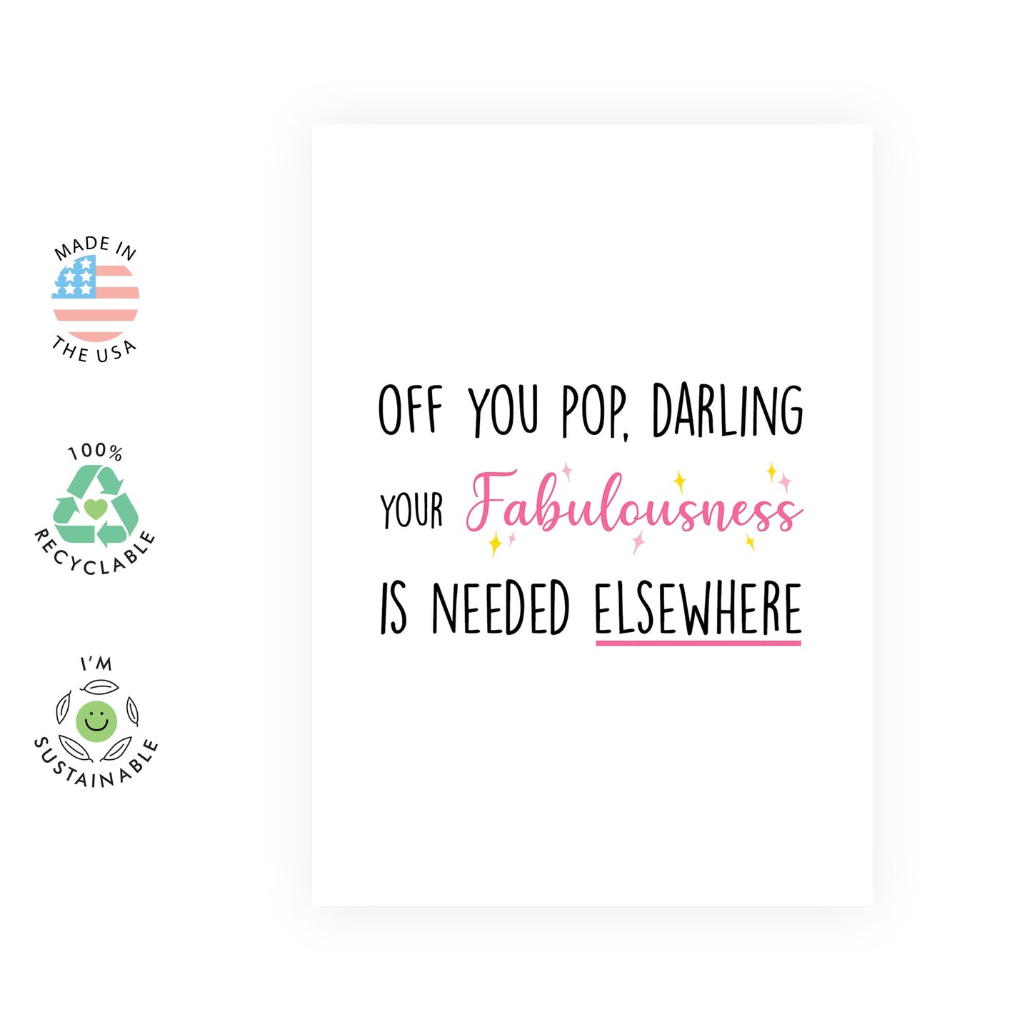 Funny Leaving Card for Women – “Off You Pop, Darling” – Sassy Goodbye Card for Colleague, Coworker, Partner, Teammate, Friend, Boss, Ladies - For Retirement - Comes with Stickers