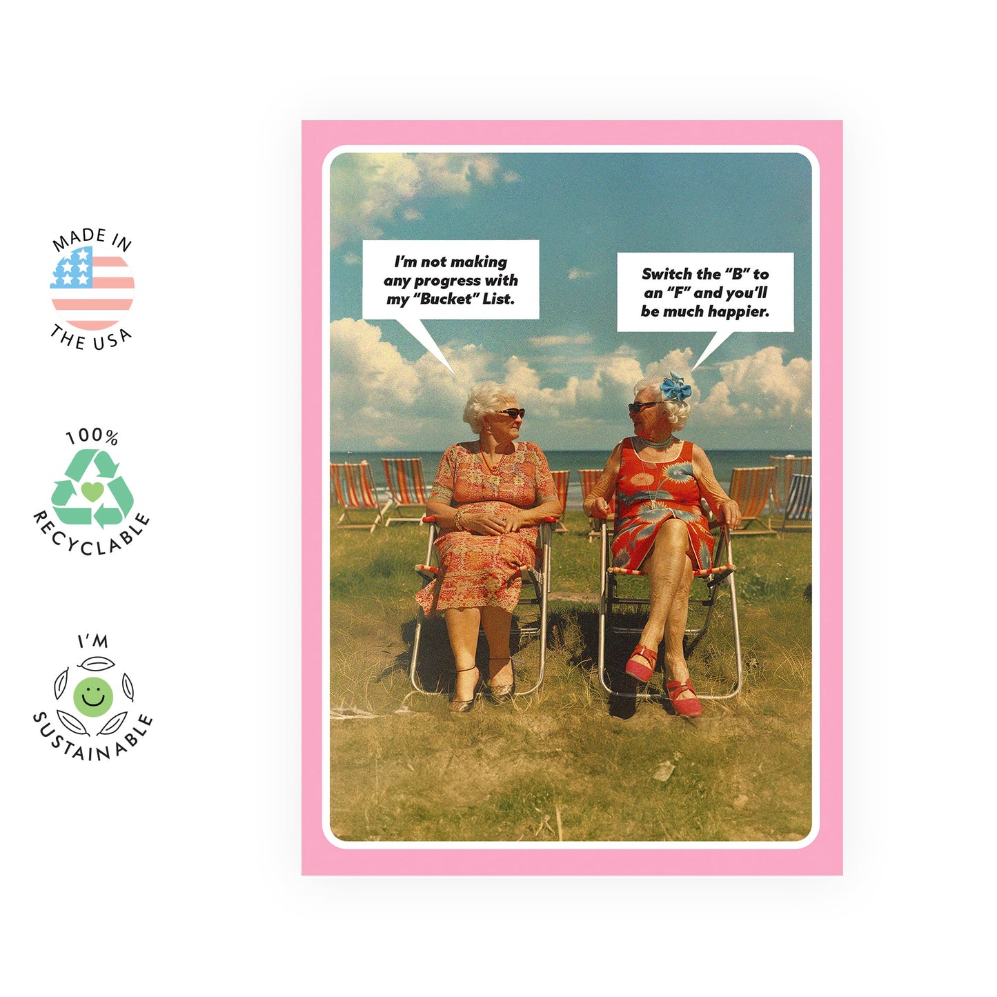 Funny Retro Birthday Card - Bucket List - Hilarious Greeting Card For Women - Sister Cousin Grandma Mom - Best Friend - Comes With Stickers