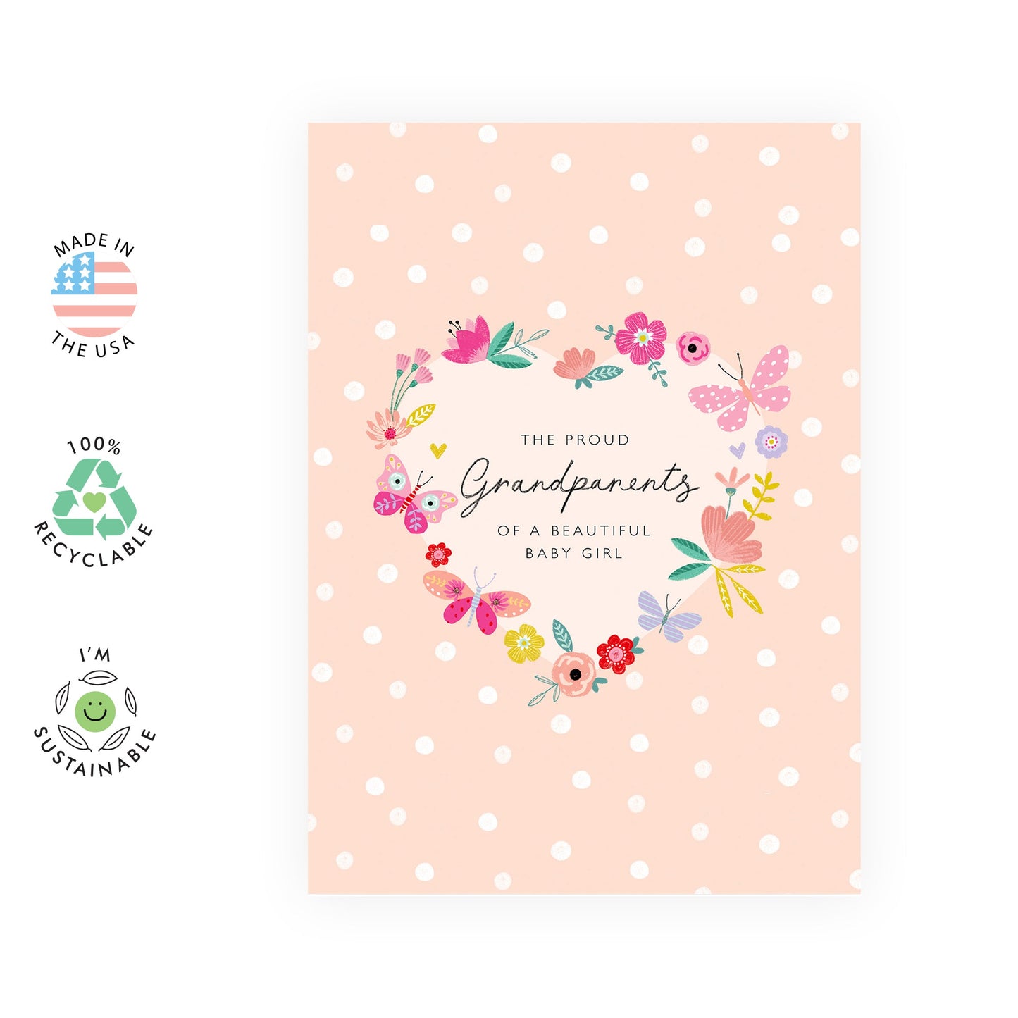 New Baby Card - Proud Grandparents Of A Beautiful Baby Girl - For Birth Of New Granddaughter - Baby Shower Girl - Congratulations Grandma Grandpa - Comes With Stickers