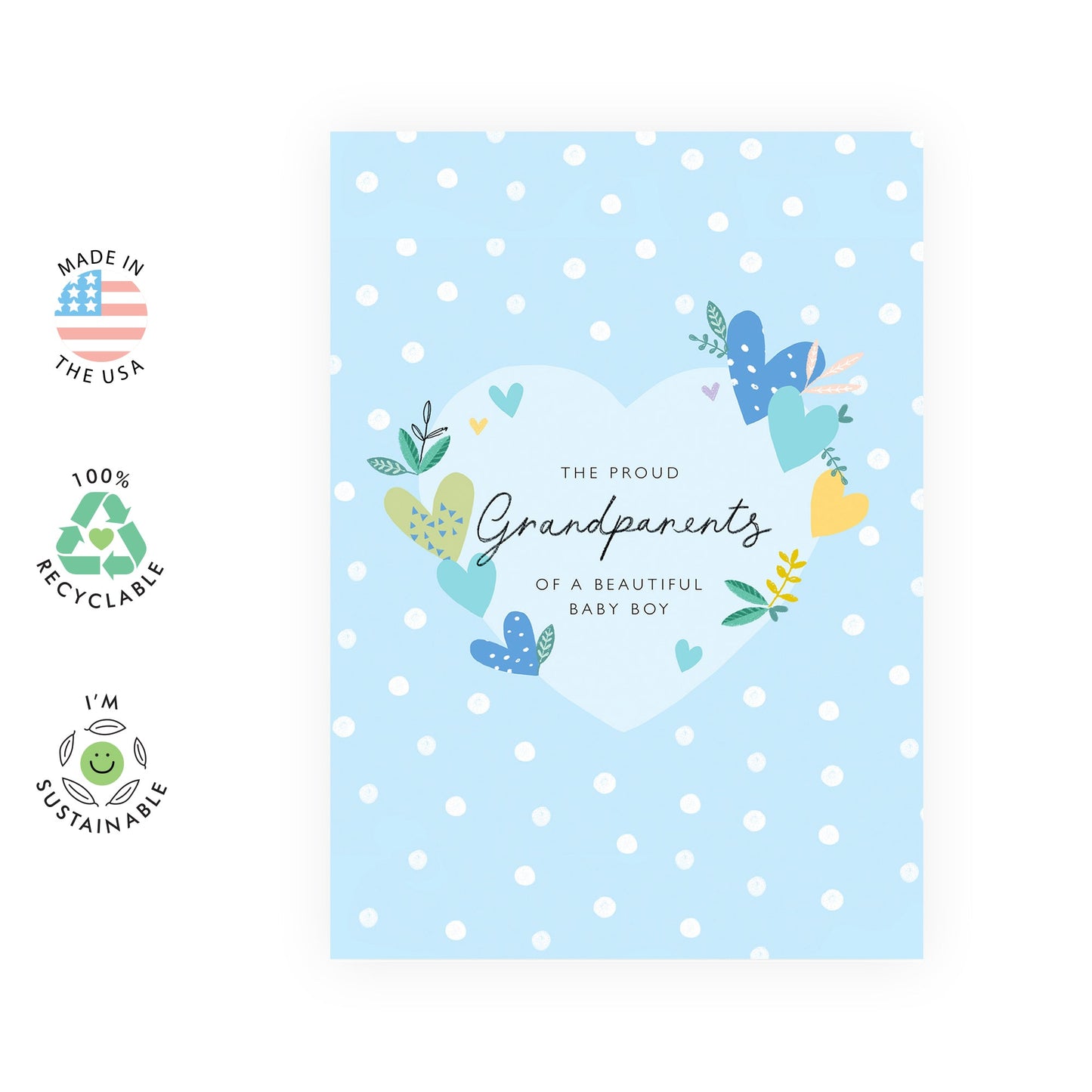 New Baby Card - Proud Grandparents Of A Beautiful Baby Boy - Welcome Home Card Grandson - Congratulations Congrats Grandma Grandpa - Baby Shower Boy - Comes With Stickers