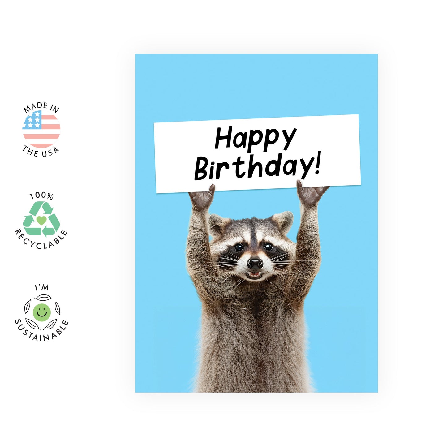 Happy Birthday Card - Happy Birthday Raccoon - Racoon Birthday Card - Funny Greeting Cards For Men And Women - Gifts For Mom Dad Son Daughter Him Her - Comes With Stickers