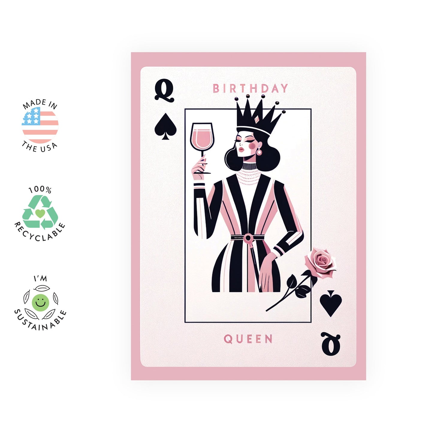 Birthday Cards For Her - Playing Card Birthday Queen - Birthday Queen - Pretty Birthday Card For Mom Nana Wife - Friend Gifts Girly - Ladies Birthday Card - Comes With Stickers